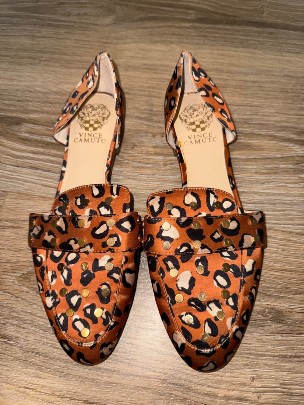 Vince Camuto Leopard Print D'Orsay Flats with Gold Studs - Brown & Black